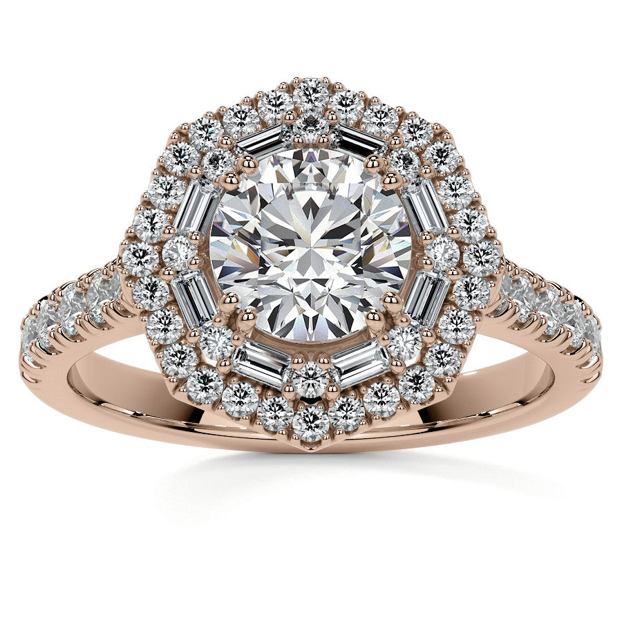 Round Octagon Halo Moissanite Cathedral Engagement Ring