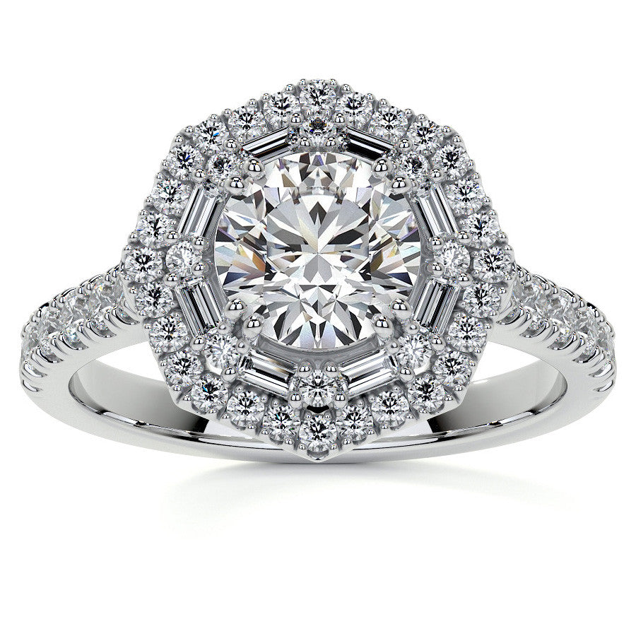 Round Octagon Halo Moissanite Cathedral Engagement Ring