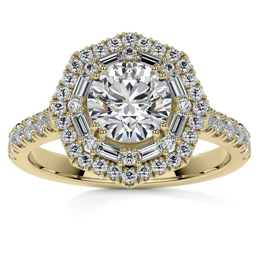 Round Octagon Halo Moissanite Cathedral Engagement Ring