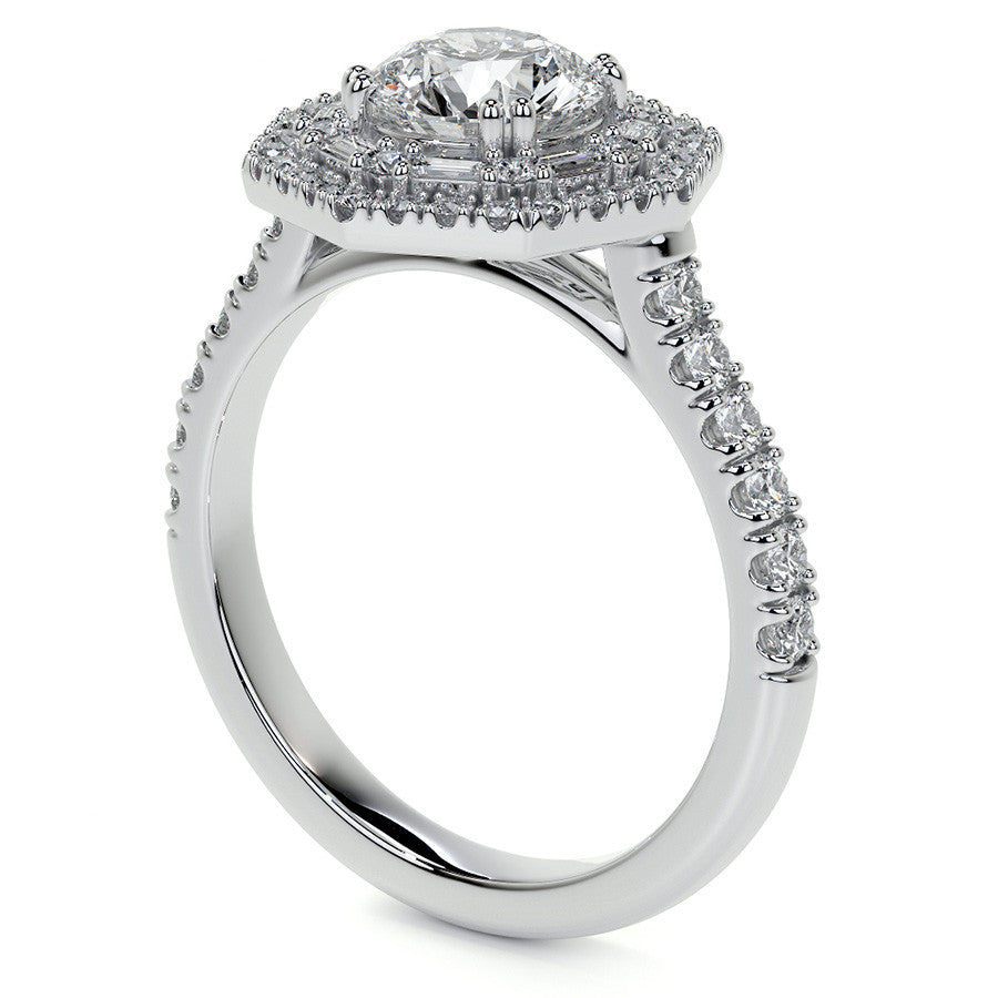 Round Octagon Halo Moissanite Cathedral Engagement Ring