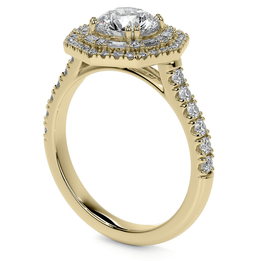 Round Octagon Halo Moissanite Cathedral Engagement Ring
