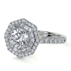 Round Octagon Halo Moissanite Cathedral Engagement Ring