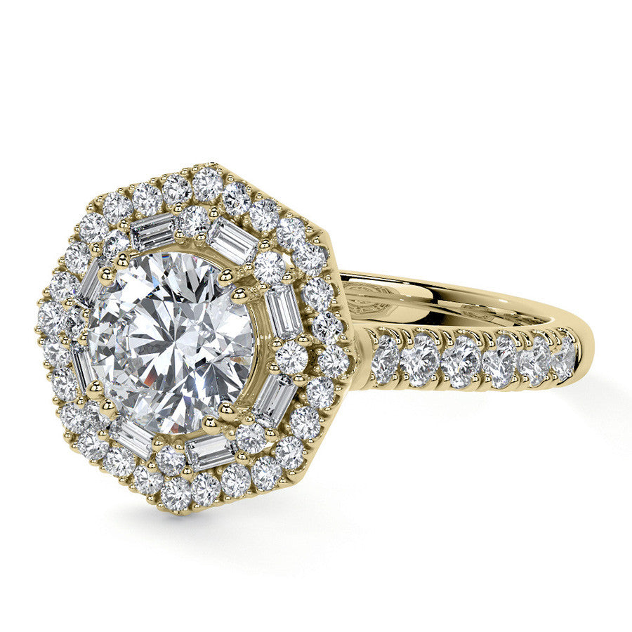 Round Octagon Halo Moissanite Cathedral Engagement Ring