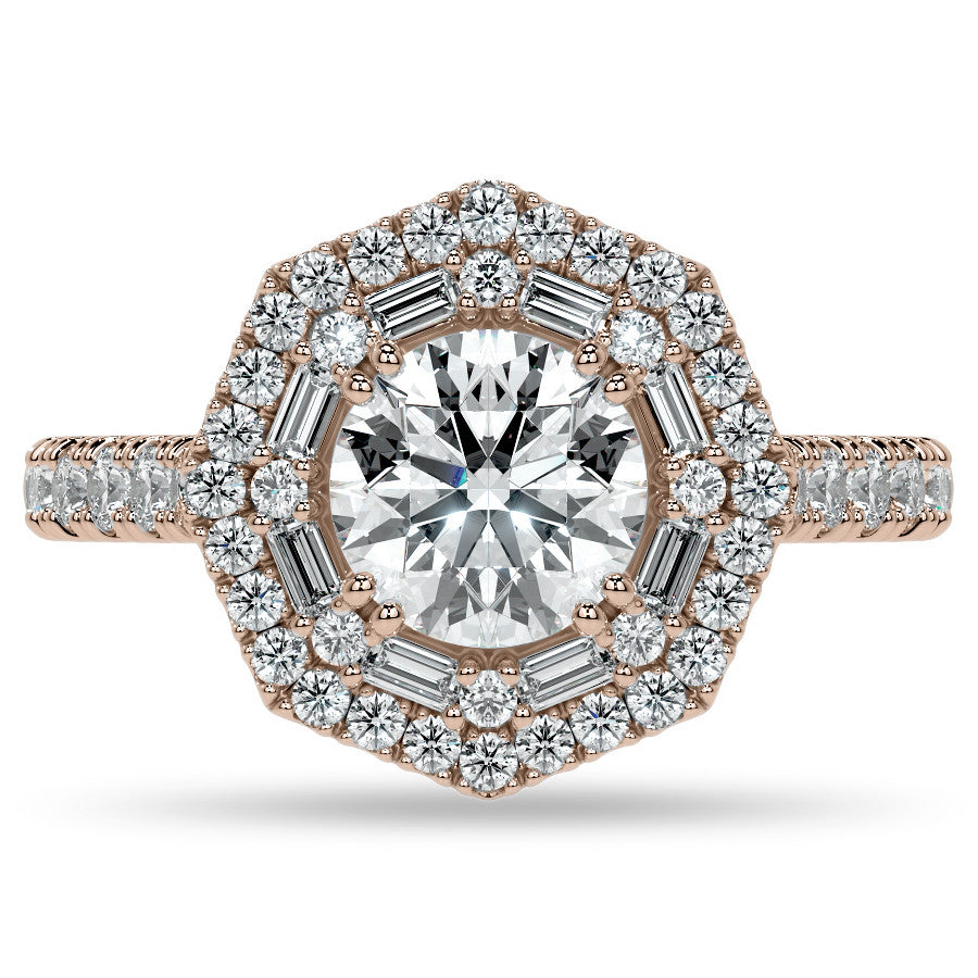 Round Octagon Halo Moissanite Cathedral Engagement Ring
