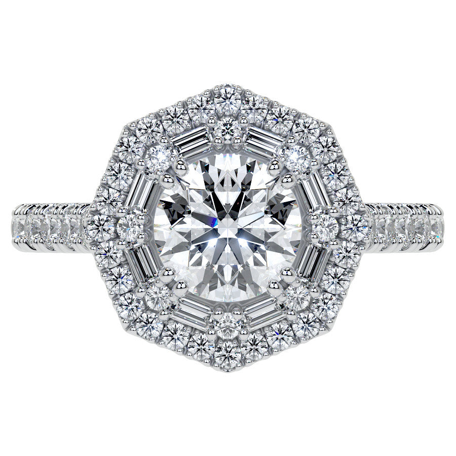 Round Octagon Halo Moissanite Cathedral Engagement Ring