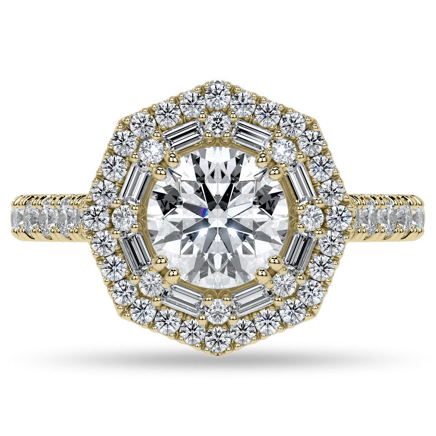 Round Octagon Halo Moissanite Cathedral Engagement Ring