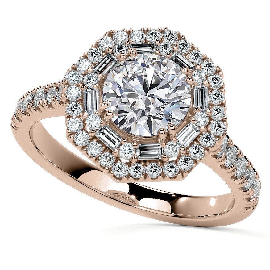 Round Octagon Halo Moissanite Cathedral Engagement Ring