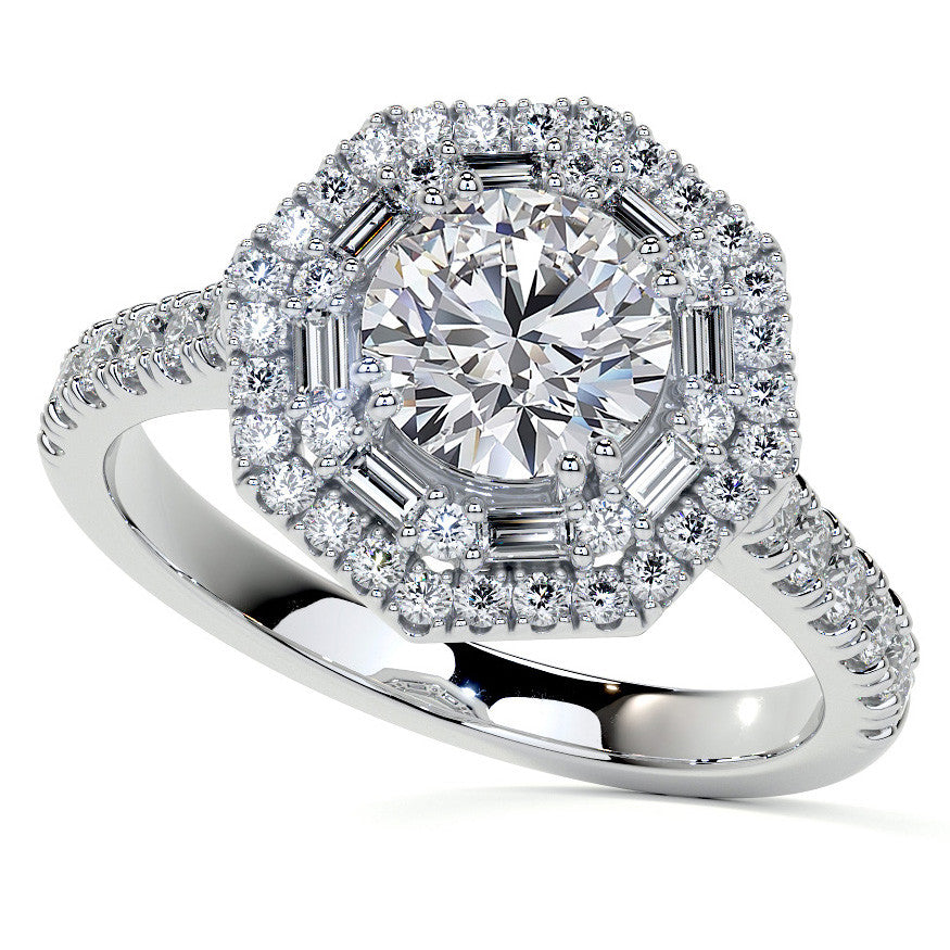 Round Octagon Halo Moissanite Cathedral Engagement Ring