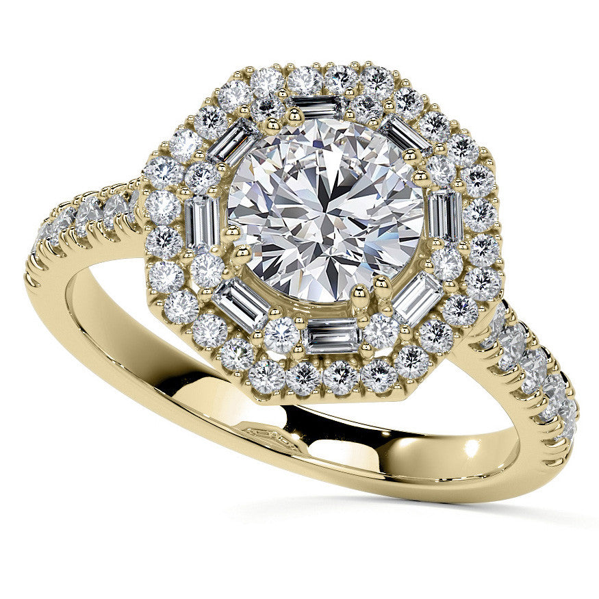 Round Octagon Halo Moissanite Cathedral Engagement Ring