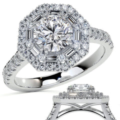 Round Octagon Halo Moissanite Cathedral Engagement Ring