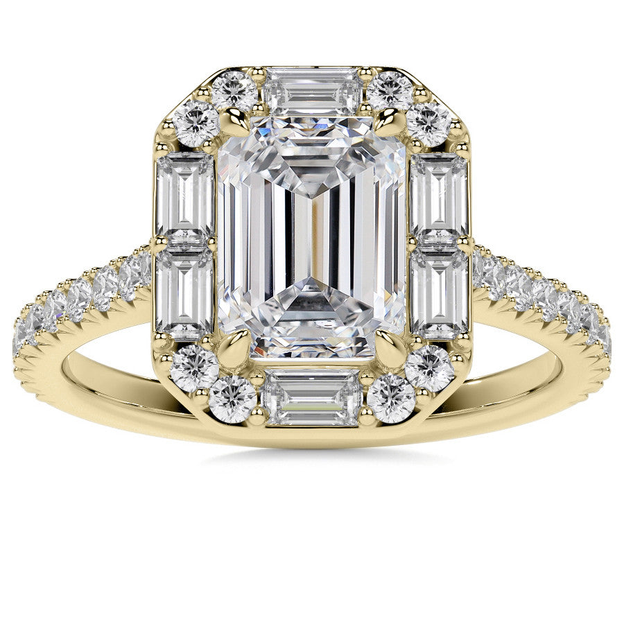 Emerald / Radiant Halo Moissanite Cathedral Engagement Ring