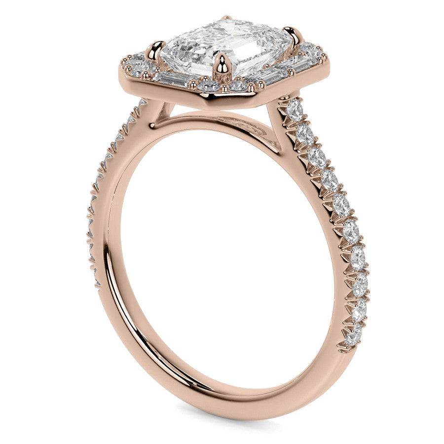 Emerald / Radiant Halo Moissanite Cathedral Engagement Ring