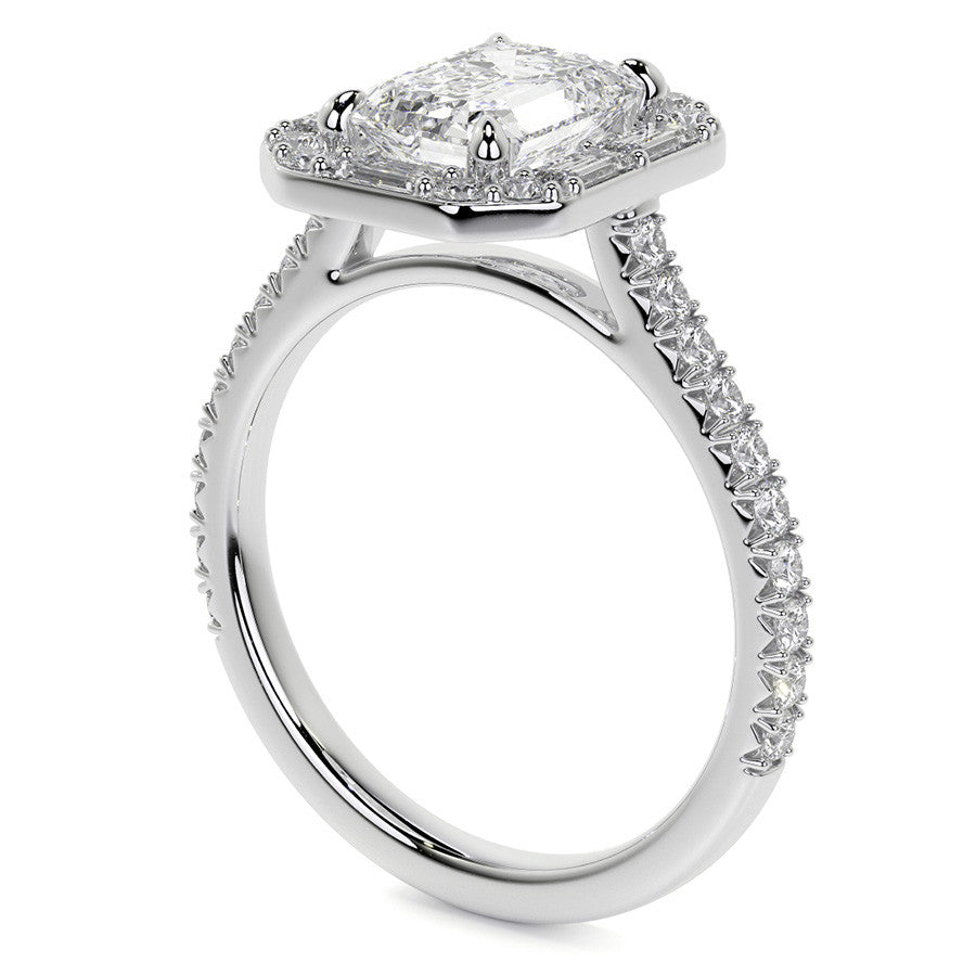 Emerald / Radiant Halo Moissanite Cathedral Engagement Ring