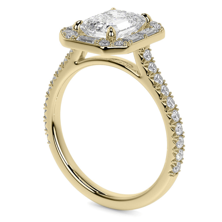 Emerald / Radiant Halo Moissanite Cathedral Engagement Ring