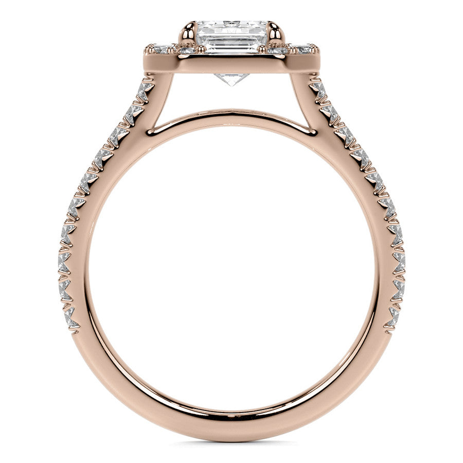Emerald / Radiant Halo Moissanite Cathedral Engagement Ring