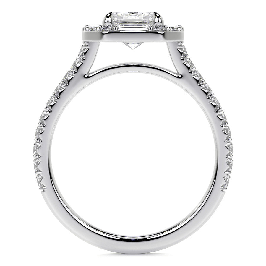 Emerald / Radiant Halo Moissanite Cathedral Engagement Ring