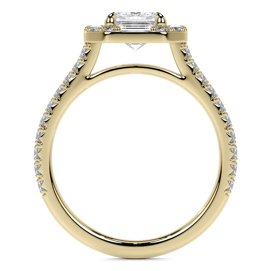 Emerald / Radiant Halo Moissanite Cathedral Engagement Ring
