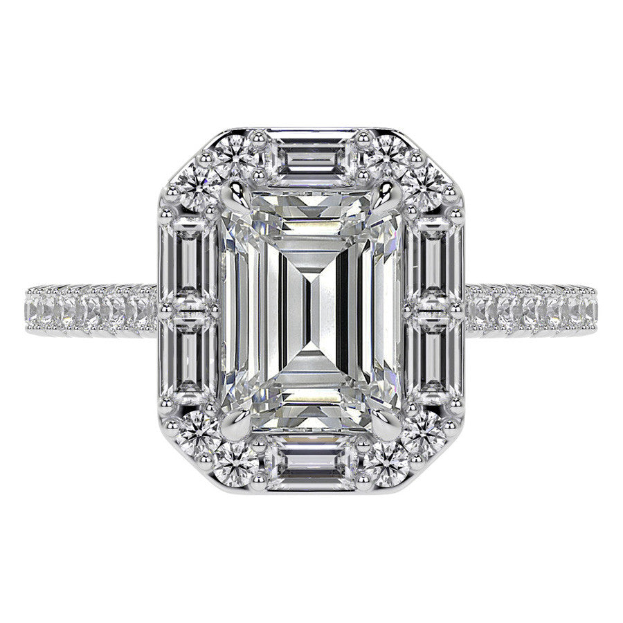 Emerald / Radiant Halo Moissanite Cathedral Engagement Ring