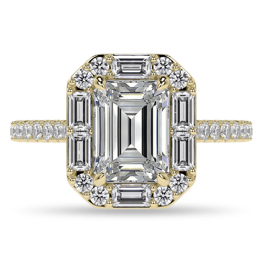 Emerald / Radiant Halo Moissanite Cathedral Engagement Ring