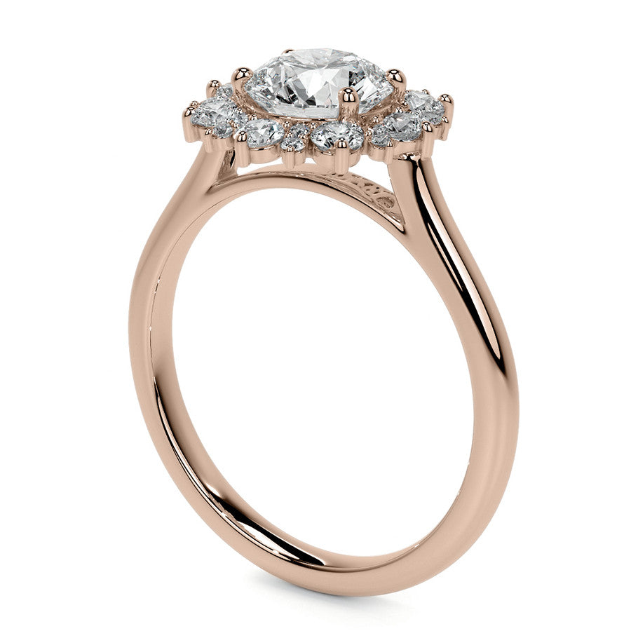 Round Snowflake Inspired Moissanite Halo Engagement Ring