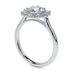Round Snowflake Inspired Moissanite Halo Engagement Ring