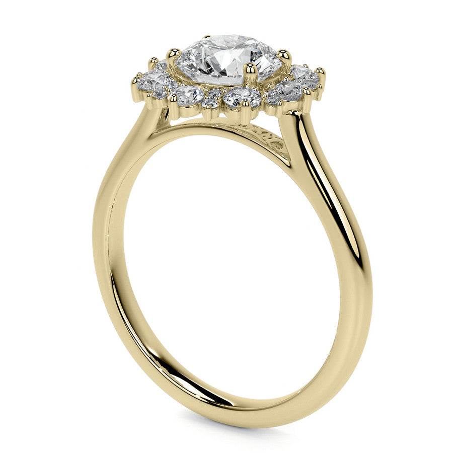 Round Snowflake Inspired Moissanite Halo Engagement Ring
