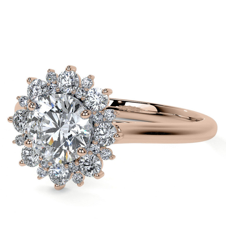 Round Snowflake Inspired Moissanite Halo Engagement Ring