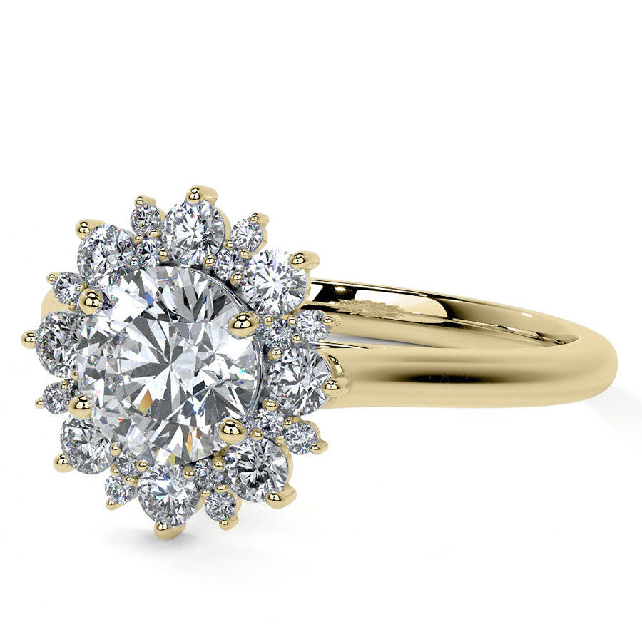 Round Snowflake Inspired Moissanite Halo Engagement Ring