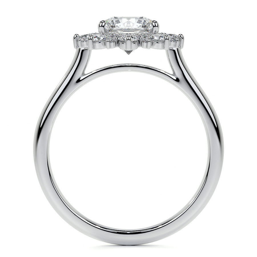 Round Snowflake Inspired Moissanite Halo Engagement Ring