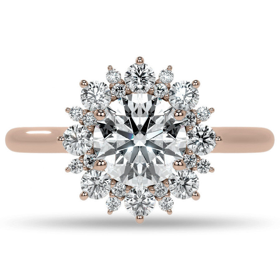 Round Snowflake Inspired Moissanite Halo Engagement Ring
