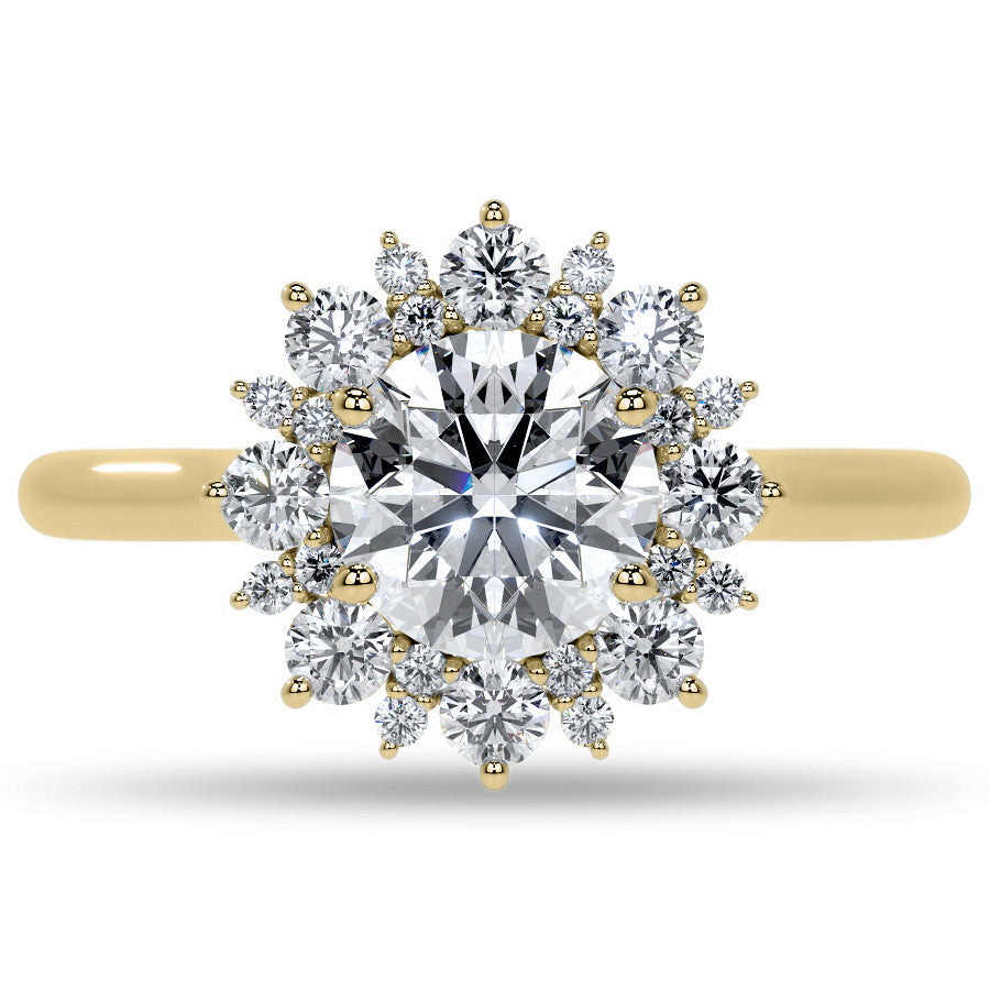 Round Snowflake Inspired Moissanite Halo Engagement Ring