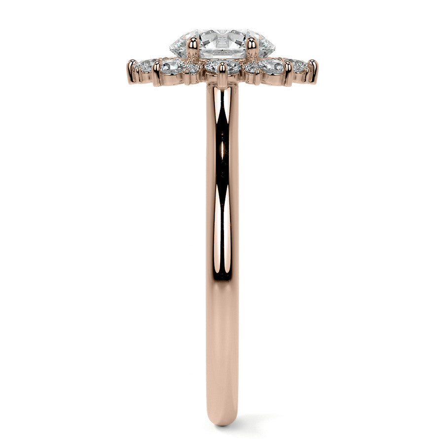 Round Snowflake Inspired Moissanite Halo Engagement Ring