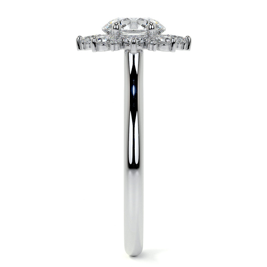 Round Snowflake Inspired Moissanite Halo Engagement Ring