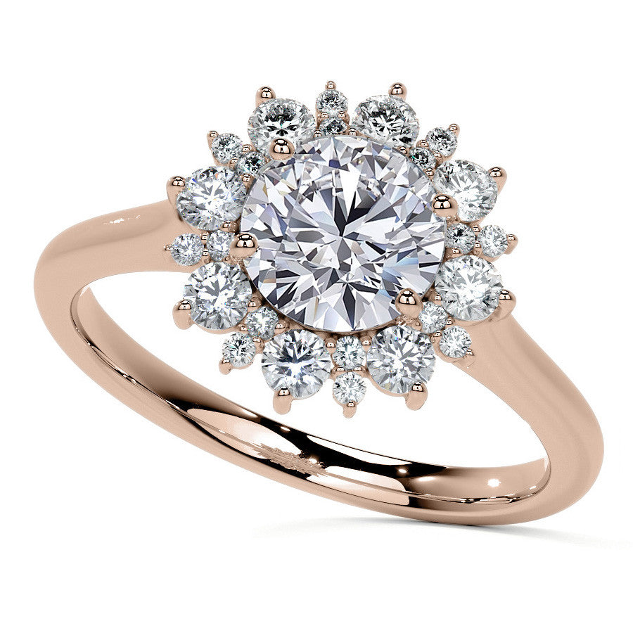 Round Snowflake Inspired Moissanite Halo Engagement Ring