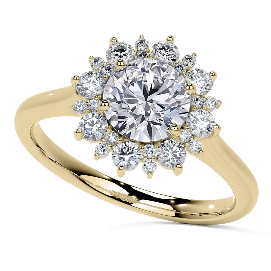 Round Snowflake Inspired Moissanite Halo Engagement Ring