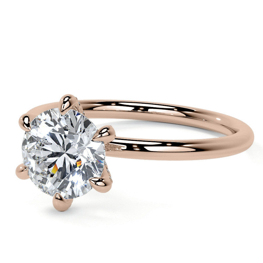 Round 6-Prong Petite Accented Moissanite Engagement Ring