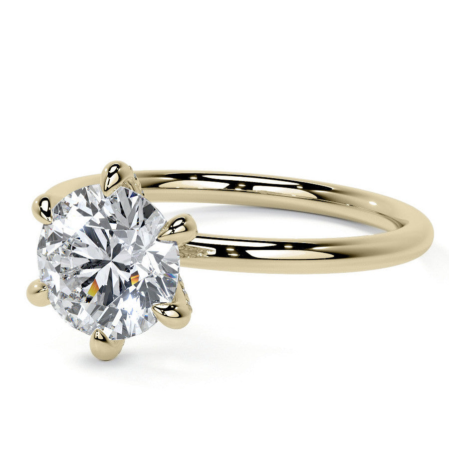 Round 6-Prong Petite Accented Moissanite Engagement Ring