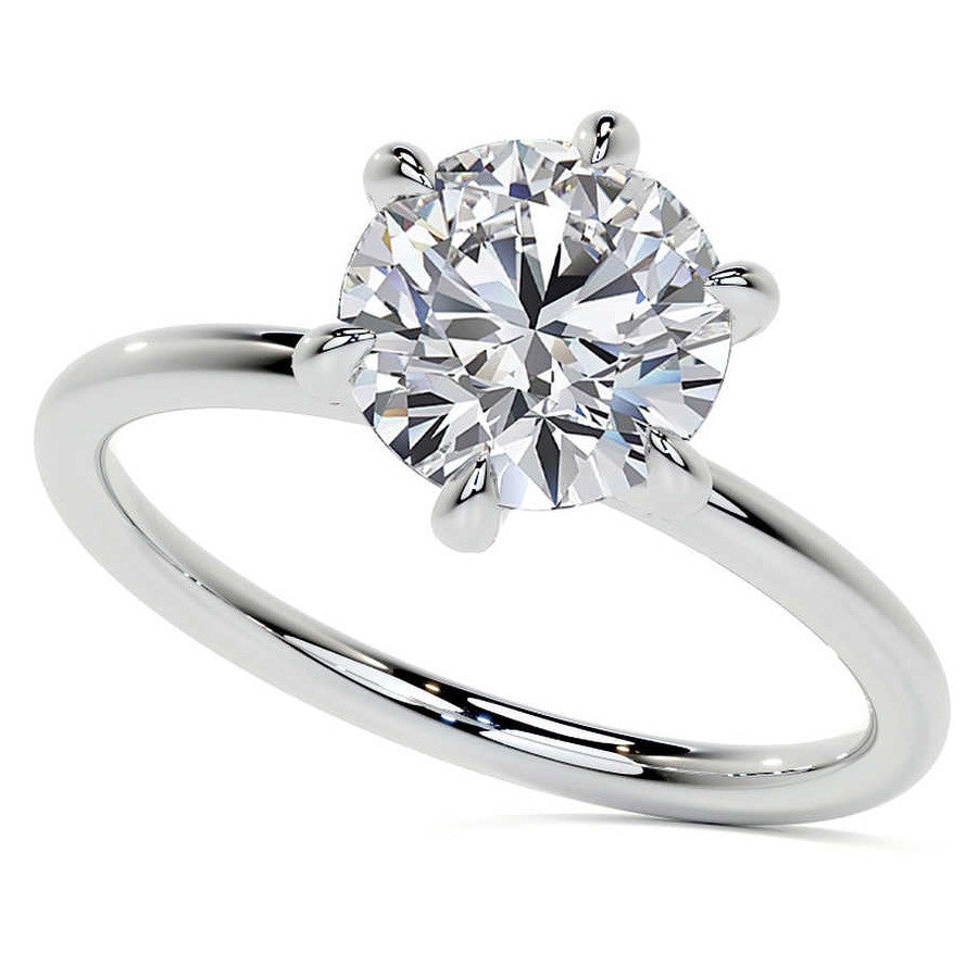 Round 6-Prong Petite Accented Moissanite Engagement Ring