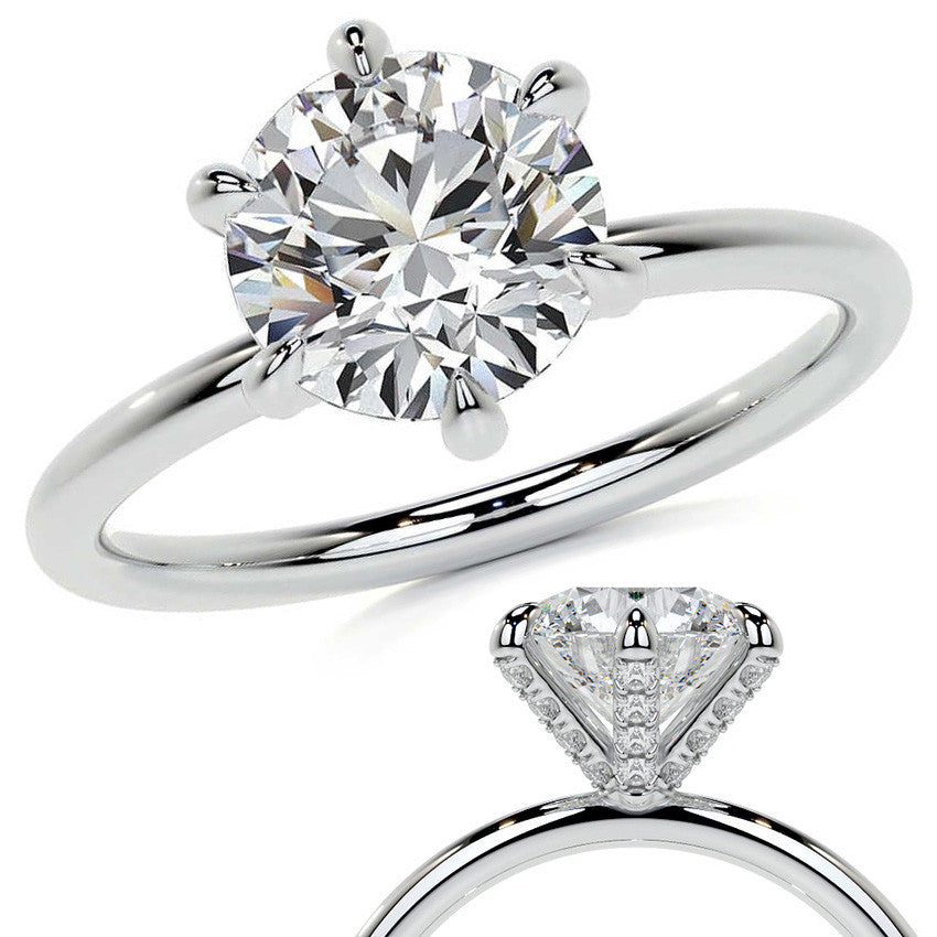 Round 6-Prong Petite Accented Moissanite Engagement Ring