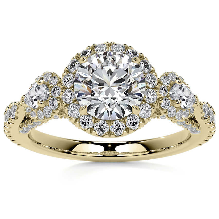 Round and Pear 3-Stone Ornate Pave Basket Moissanite Engagement