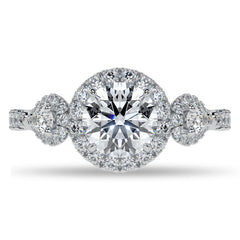 Round and Pear 3-Stone Ornate Pave Basket Moissanite Engagement