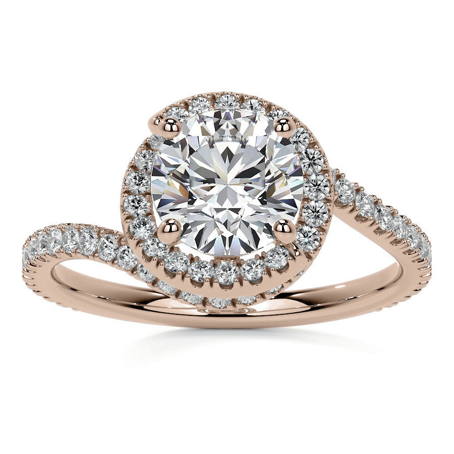 Round Swirl Halo Moissanite Engagement Ring