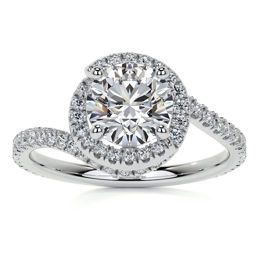 Round Swirl Halo Moissanite Engagement Ring
