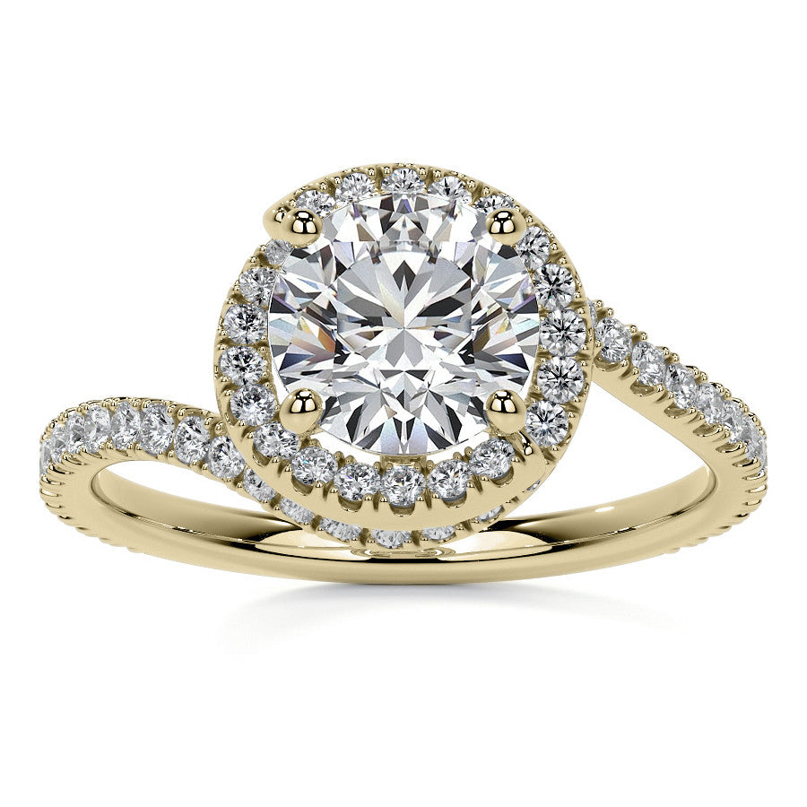 Round Swirl Halo Moissanite Engagement Ring
