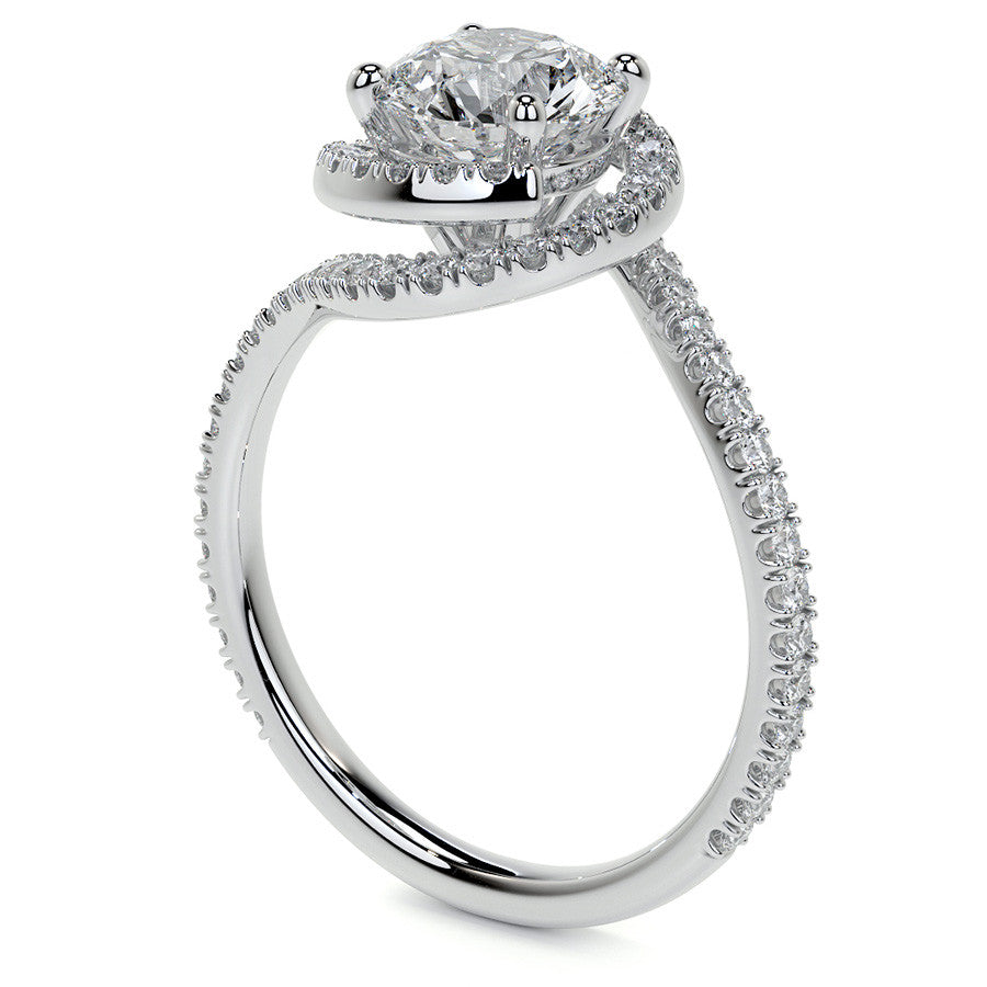 Round Swirl Halo Moissanite Engagement Ring
