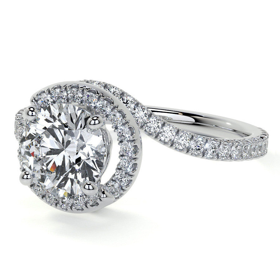 Round Swirl Halo Moissanite Engagement Ring