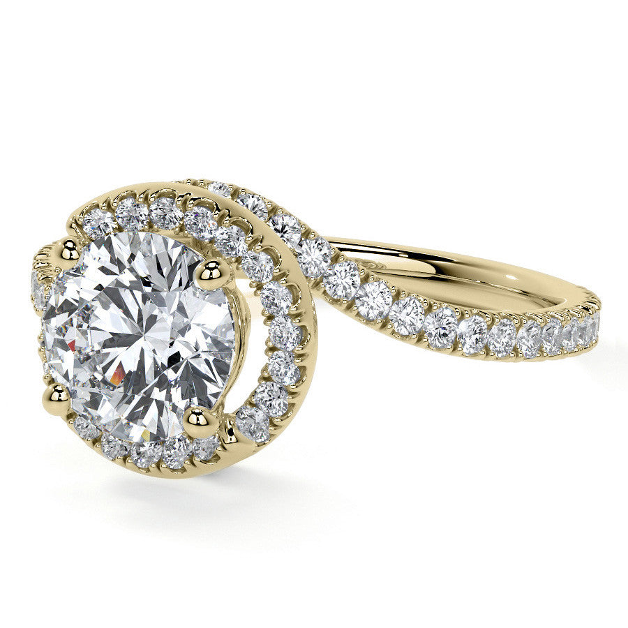 Round Swirl Halo Moissanite Engagement Ring