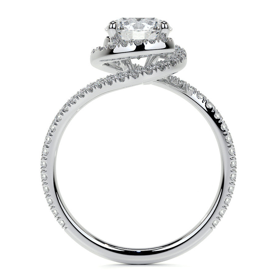 Round Swirl Halo Moissanite Engagement Ring