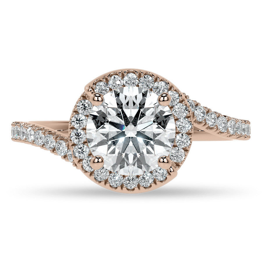 Round Swirl Halo Moissanite Engagement Ring