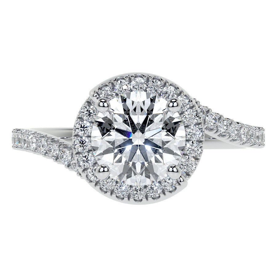 Round Swirl Halo Moissanite Engagement Ring